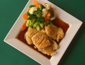 Tariyaki Glazed Chicken with Sauteed vegetables (V)